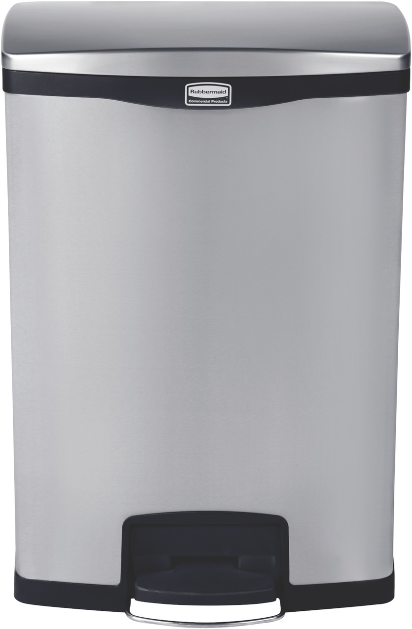 1901999 - Rubbermaid Slim Jim Front Step Pedal Bin - 90 Ltr - Stainless Steel