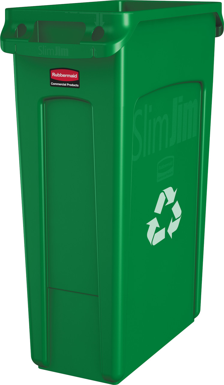 Rubbermaid Slim Jim with Venting Channels & Recycling Logo - 87 Ltr - Green - FG354007GRN
