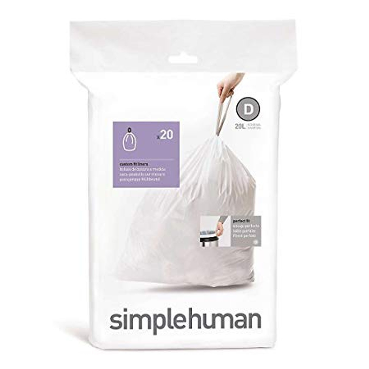 simplehuman Custom Fit Bin Liner Code D, Pack Of 20 - CW0163
