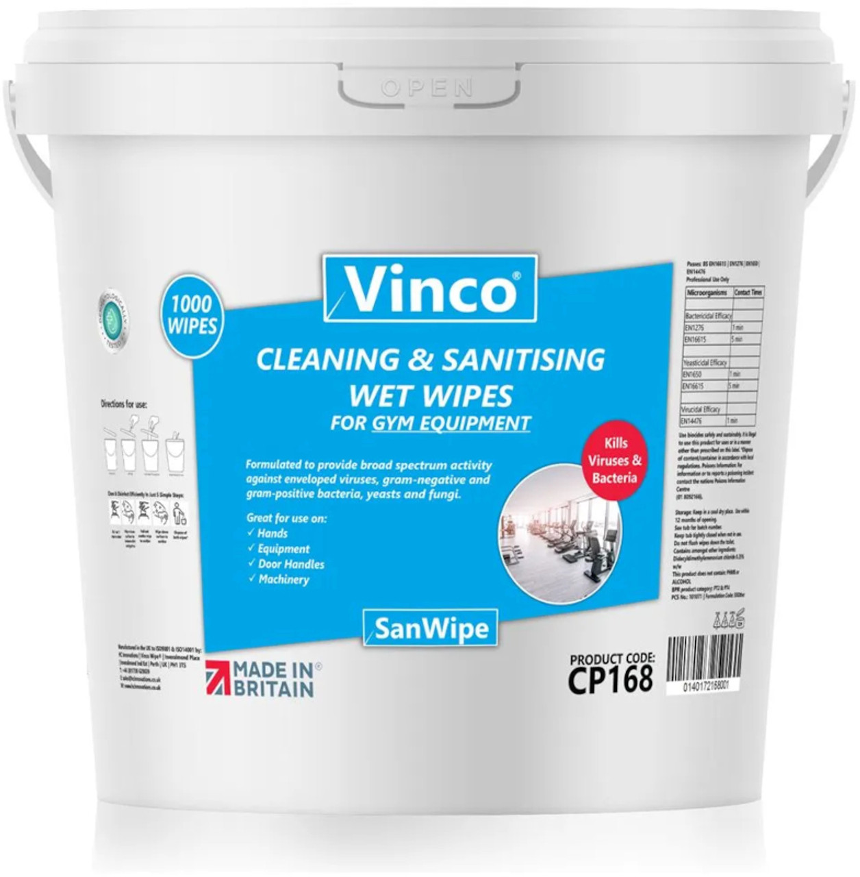 Vinco-GymWipe Clean & Sanitise Wet Wipe - 1000 Wipes - CP168