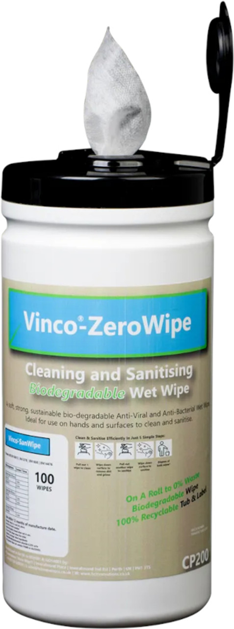 Vinco-ZeroWipe Biodegradable Plastic Free Wet Wipes - 100 Wipes - CP200