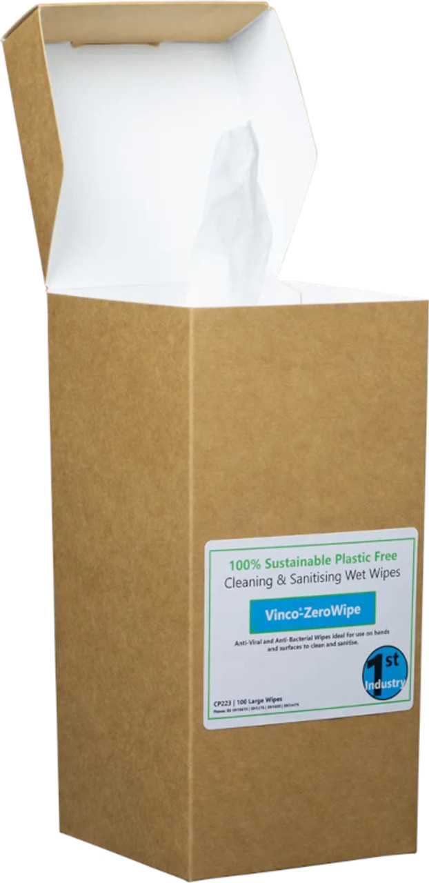 Vinco-ZeroWipe Plastic Free Wet Wipe & Dispensing Box - 100 Wipes - CP223