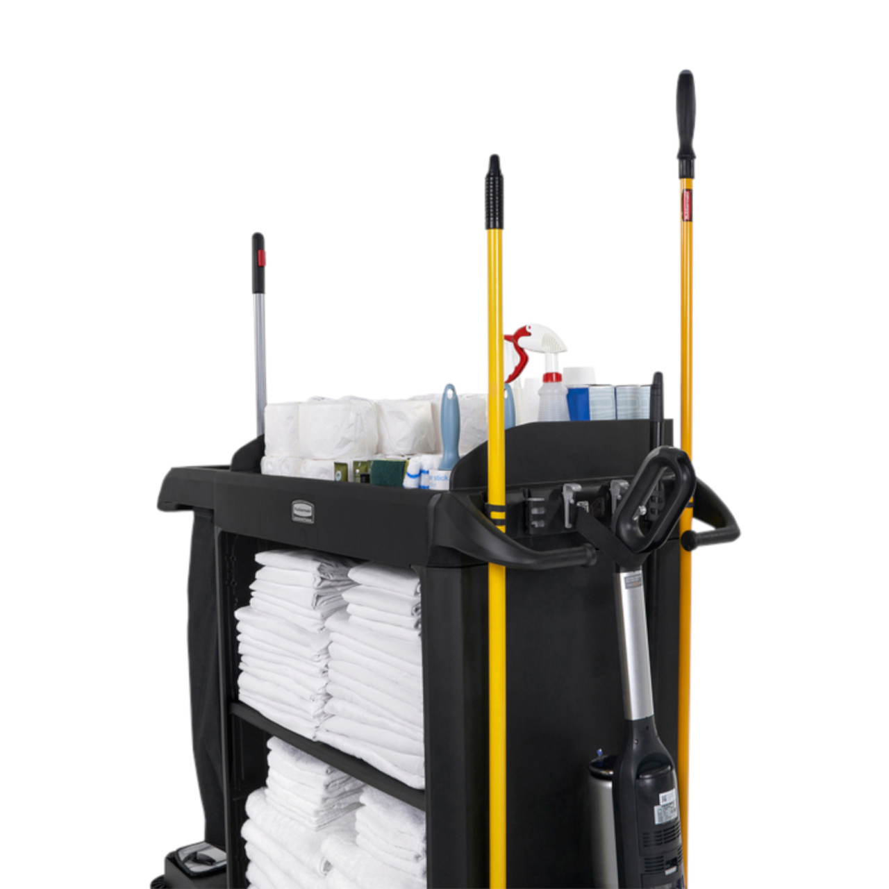 2202585 - Rubbermaid Compact Housekeeping Cart - Showing Stick Tools Secured to Cart