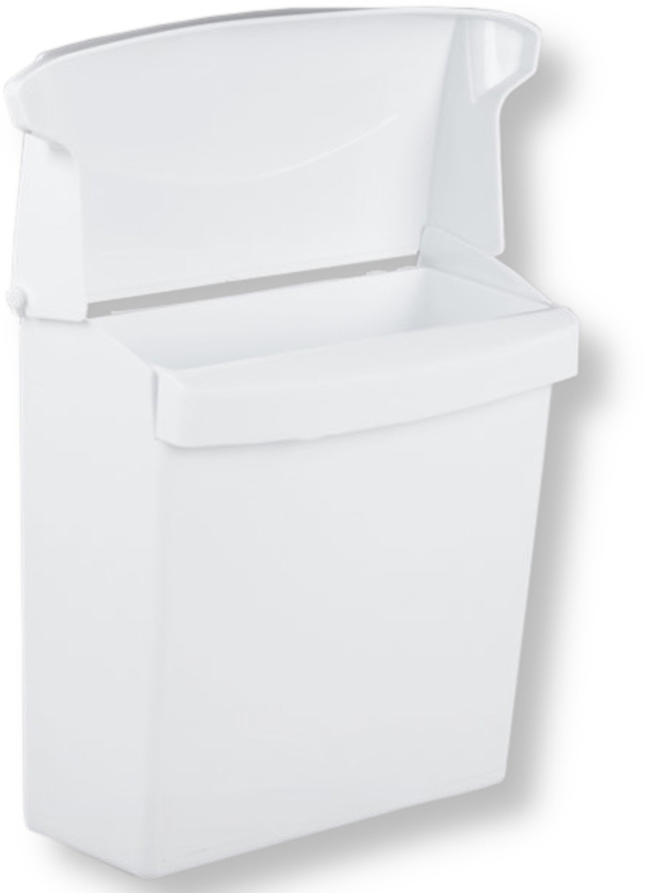 FG614000WHT - Rubbermaid Wall-Mount Sanitary Waste Bin - White - Lid Open