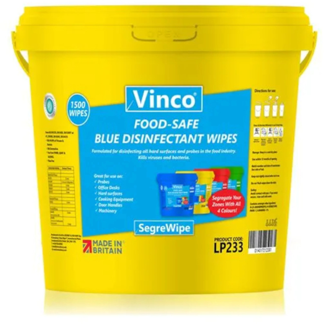 Vinco-SegreWipe Food-Safe Disinfectant Wet Wipe - 1500 Wipes - Yellow Bucket - LP233