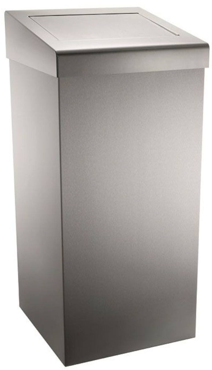 Metal Waste Bin with Flap Lid - 50 Ltr - Brushed Stainless Steel - WR-PL77MBS