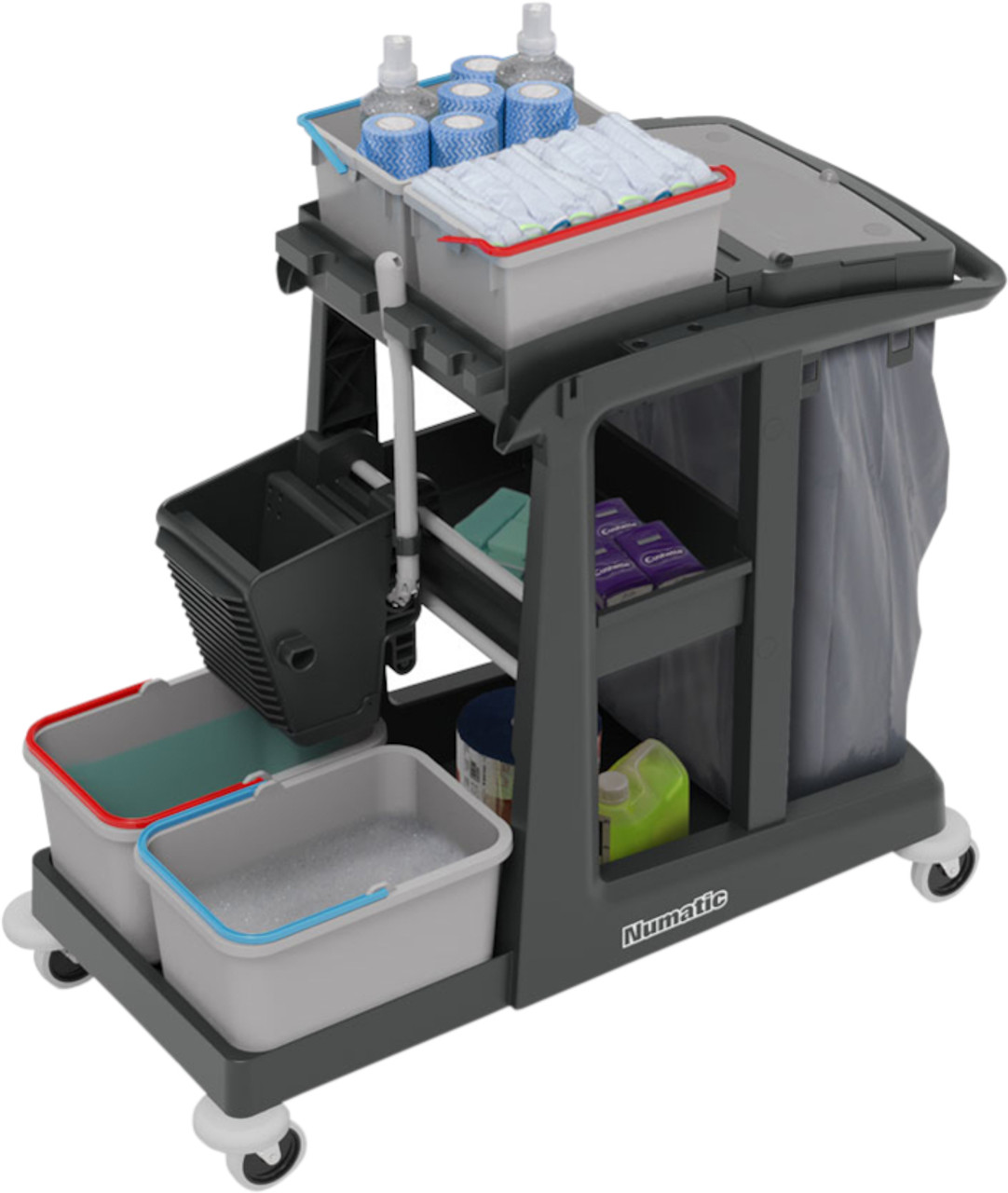 Numatic ECO-Matic EM3 Cleaning Trolley - EM-3 - With Optional Accessories