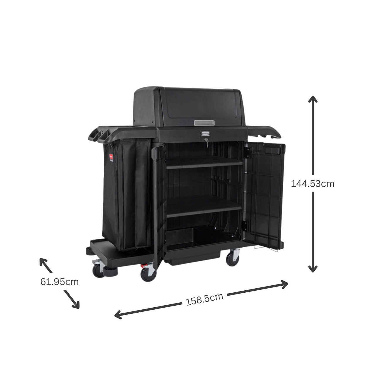2202587 - Rubbermaid Full Size Housekeeping Cart with Locking Doors & Security Hood - Dimensions