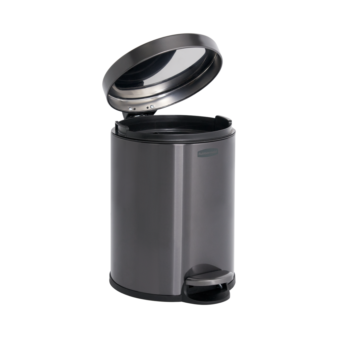 Rubbermaid 2179250 - Round Pedal-Operated Wastebasket - 6 Ltr - Charcoal - Lid Open Rubbermaid 2179250 - Round Pedal-Operated Wastebasket - 6 Ltr - Charcoal - Lid Open