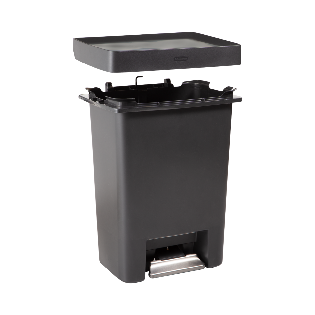 Rubbermaid Premier Series Pedal Bin with Disconnected Lid Elevated Above Container