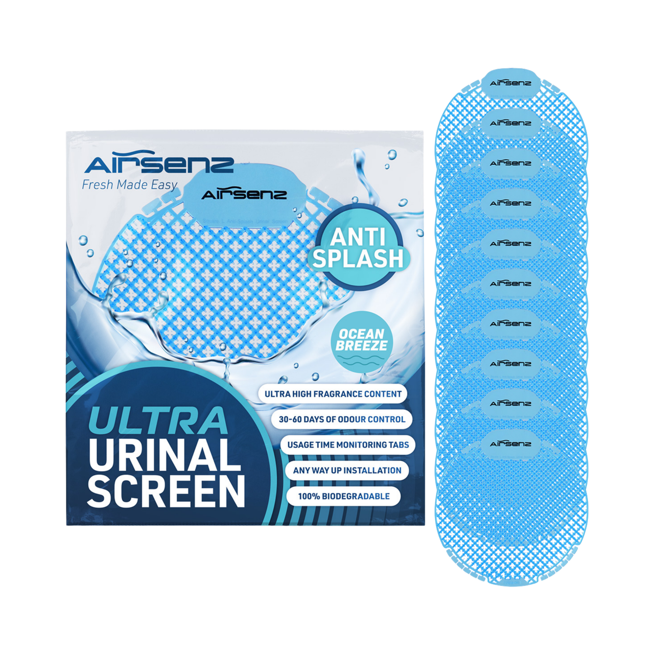 Airsenz Ultra Urinal Screen - Ocean Breeze - Pack of 10