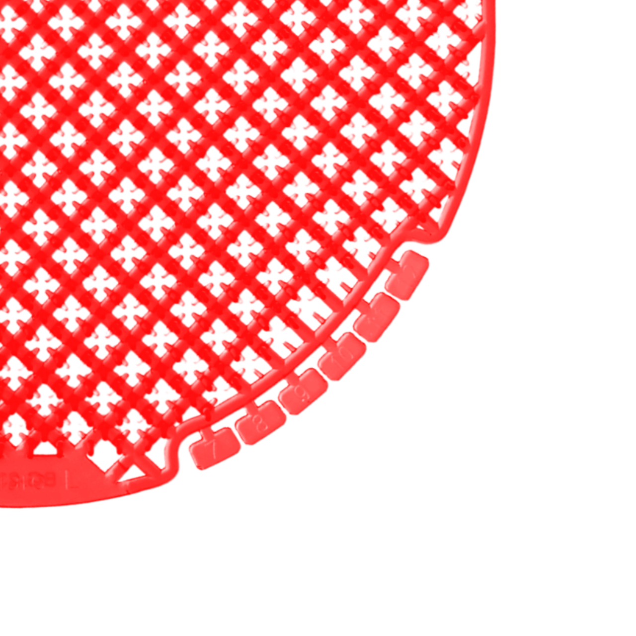 Airsenz Ultra Urinal Screen - Fizzy Apple - Close-up of Removable Lifespan Tabs at Bottom of Mat