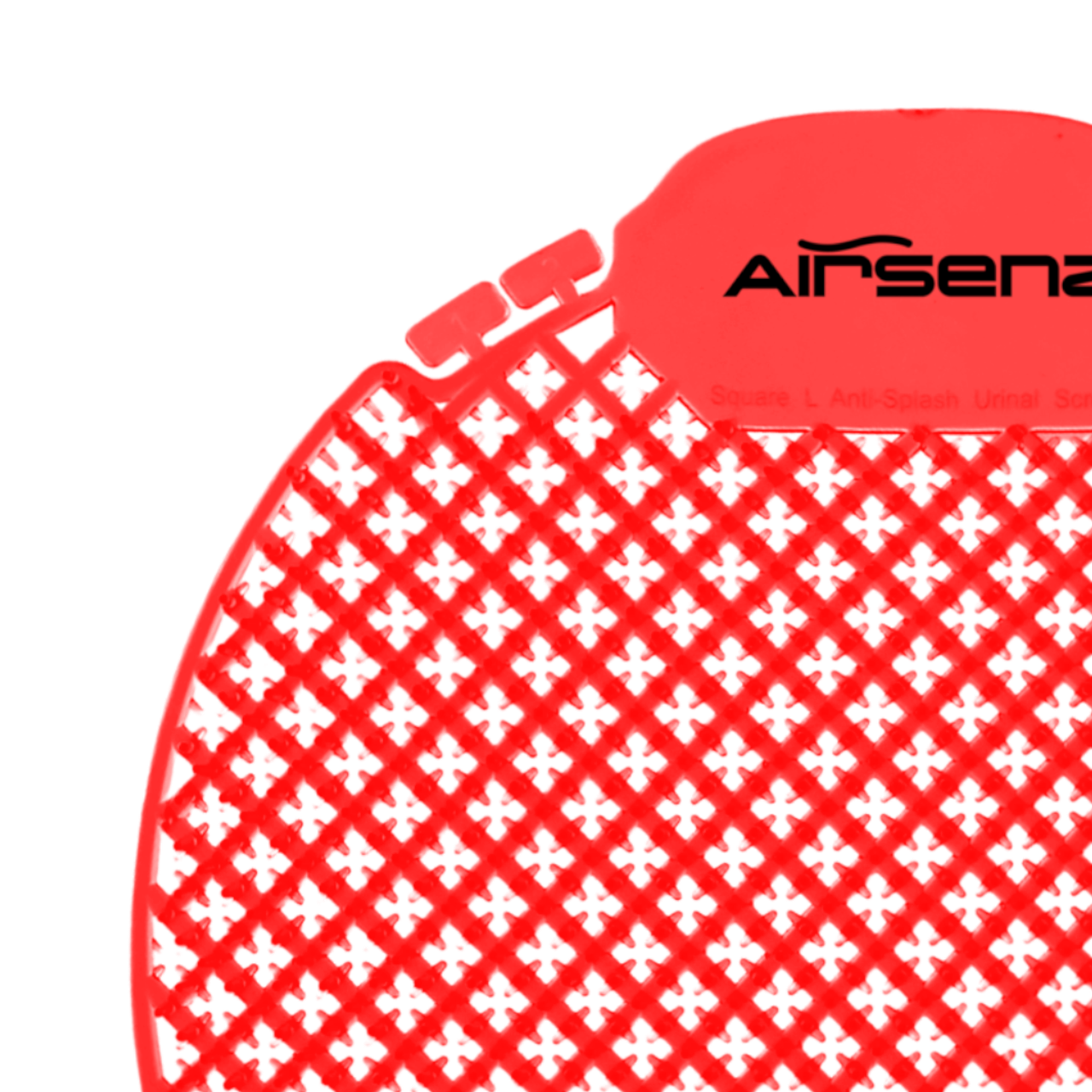 Airsenz Ultra Urinal Screen - Fizzy Apple - Close-up of Removable Lifespan Tabs Near Branding