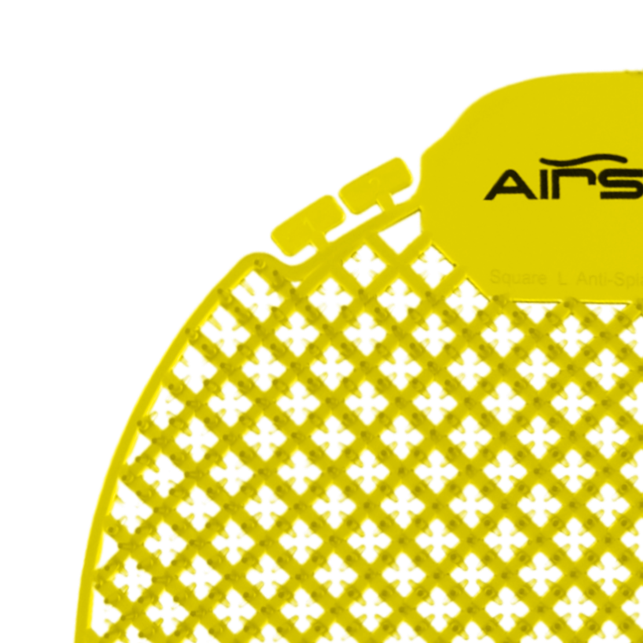 Airsenz Ultra Urinal Screen - Citrus Blast - Close-up of Removable Lifespan Tabs Near Branding