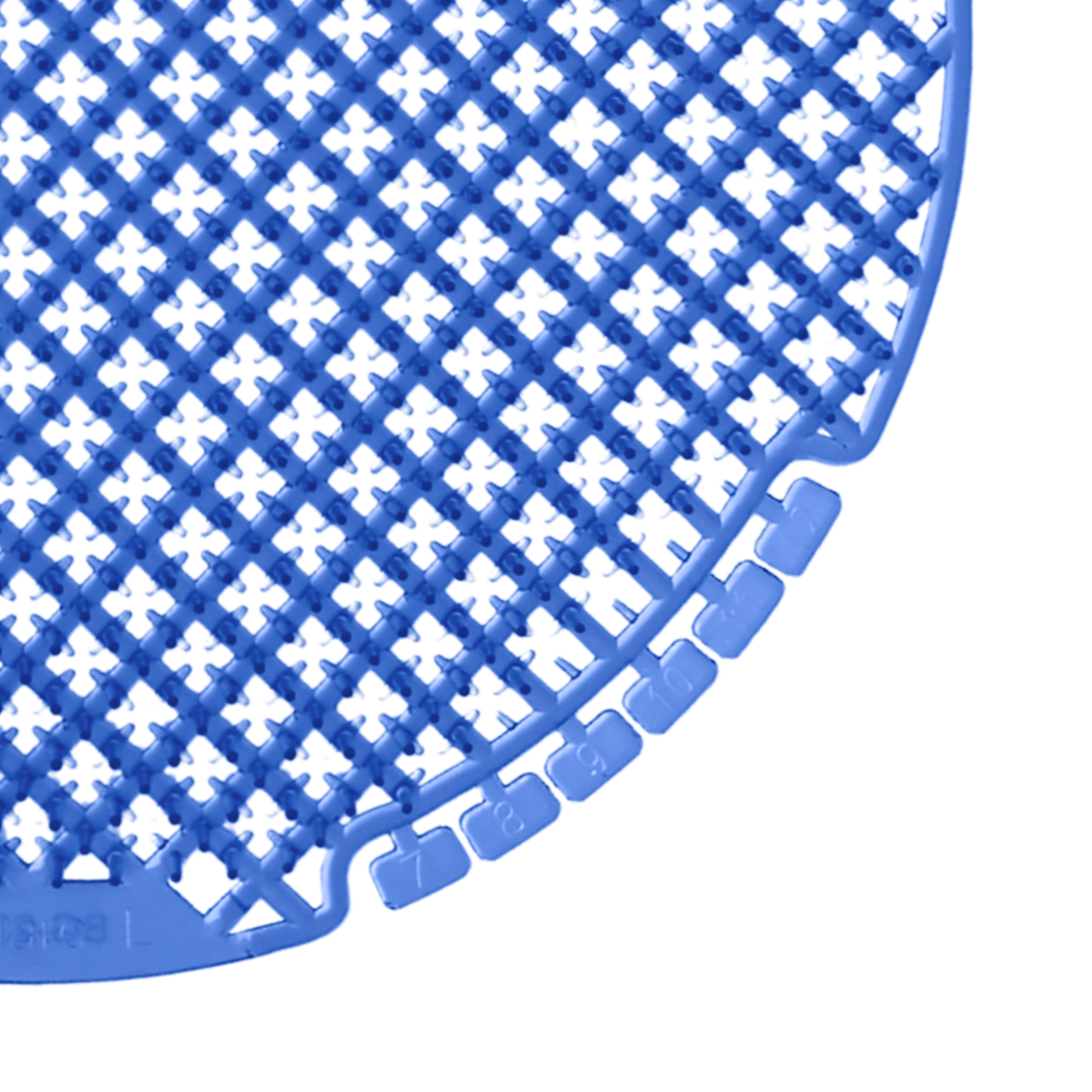 Airsenz Ultra Urinal Screen - Cotton Bloom - Close-up of Removable Lifespan Tabs at Bottom of Mat