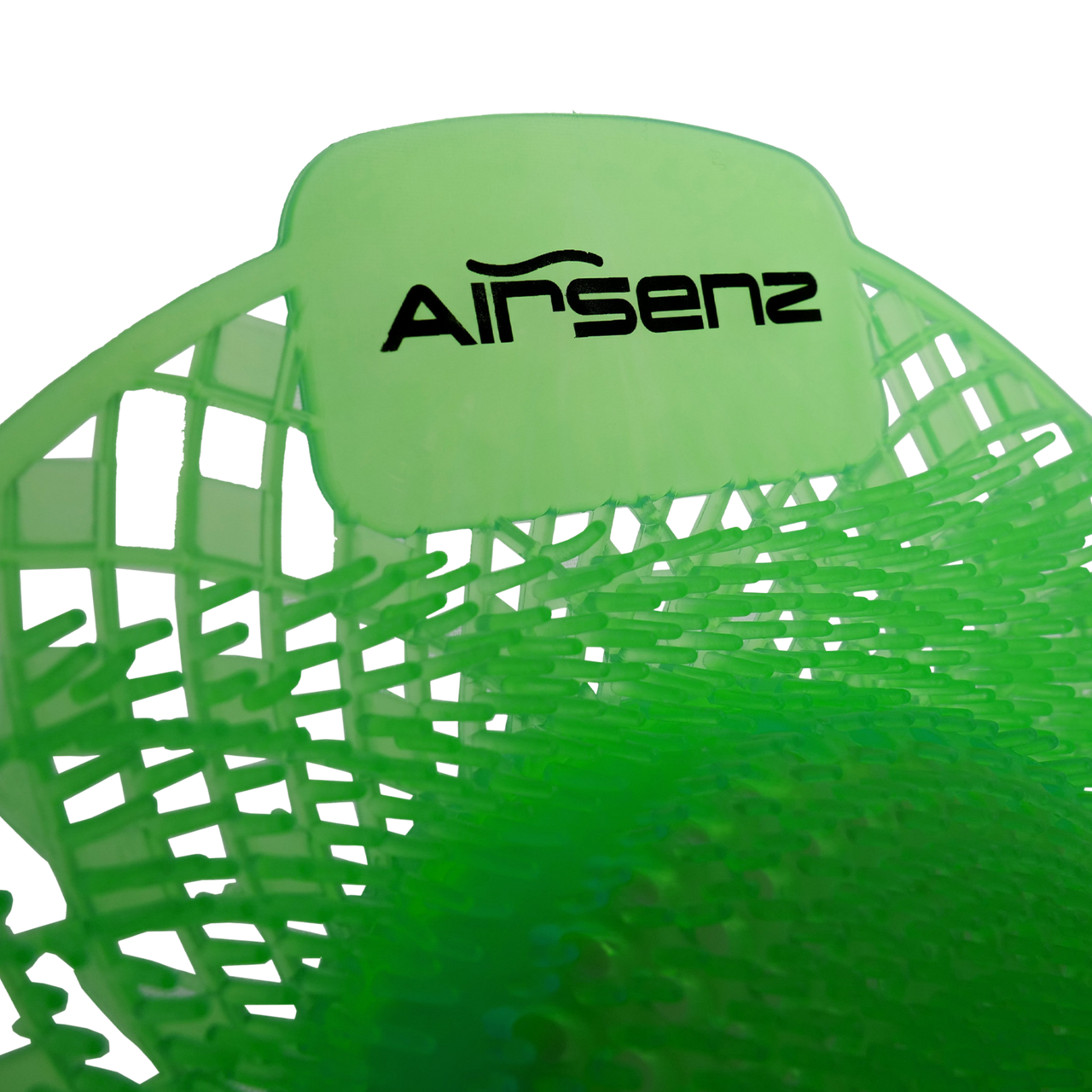 Close-up of Airsenz Urinal Screen Branding at Top of Item