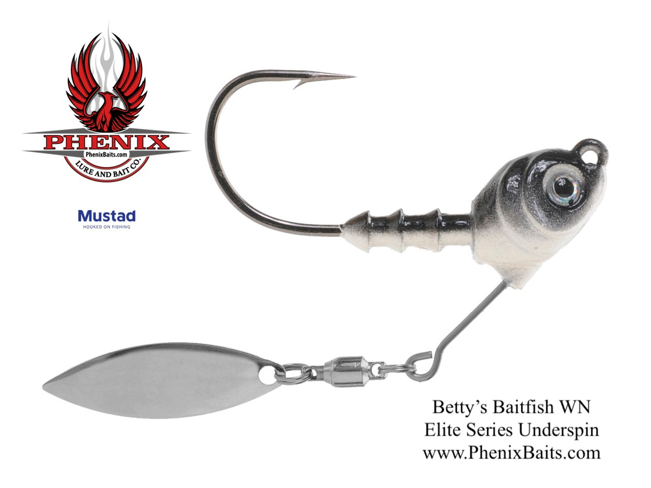 Phenix Elite Series Underspin Jig Head - Betty's Baitfish with Nickel  Willow Blade