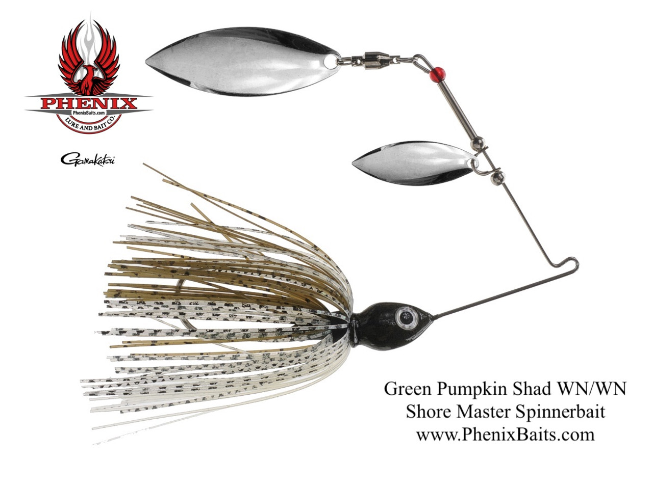 Phenix Shore Master Spinnerbait - Green Pumpkin Shad with Double Willow  Nickel Blades