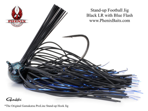 Phenix ProLine Stand-up Football Jig - Black Living Rubber with Blue Flash
