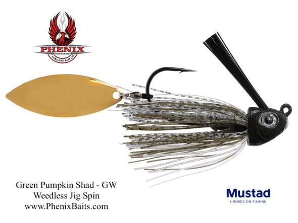 Vengeance Weedless Jig Spin - Green Pumpkin Shad with Gold Willow Blade