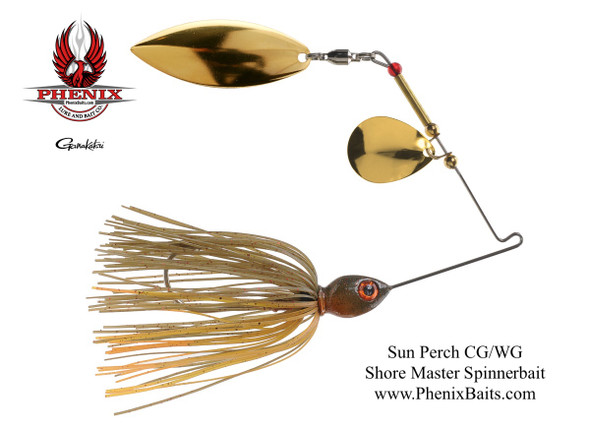 Shore Master Spinnerbait - Sun Perch with Colorado Gold and Willow Gold Blades (Lake Fork Special)