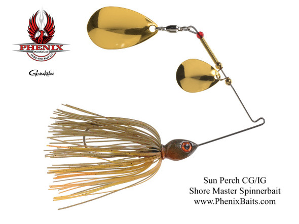 Phenix Shore Master Spinnerbait - Sun Perch (Lake Fork Special) with Colorado Gold and Indiana Gold Blades