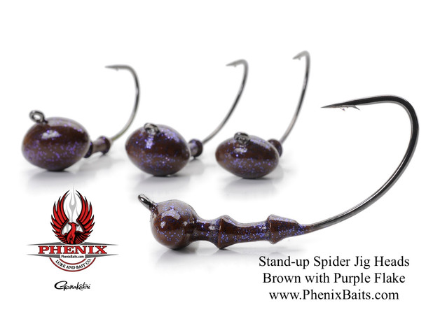Phenix ProLine Stand-up Spider Jig Heads - Brown with Purple Flake