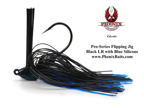 Phenix Pro-Series Flipping Jig - Black Living Rubber with Blue Silicone (2016 FLW Series Wheeler Lake Co-Angler Winning Jig)