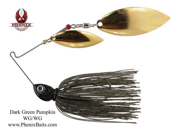 Pro-Series Spinnerbait - Dark Green Pumpkin with Double Willow Gold Blades