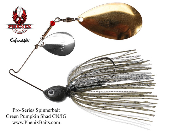 Phenix Pro-Series Spinnerbait - Green Pumpkin Shad with Colorado Nickel and Indiana Gold Blades