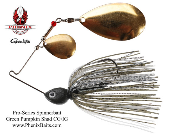 Phenix Pro-Series Spinnerbait - Green Pumpkin Shad with Colorado Gold and Indiana Gold Blades