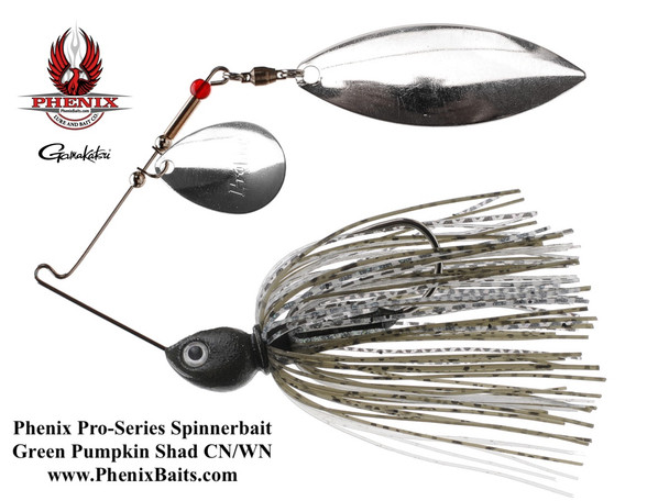 Phenix Pro-Series Spinnerbait - Green Pumpkin Shad with Colorado Nickel and Willow Nickel Blades