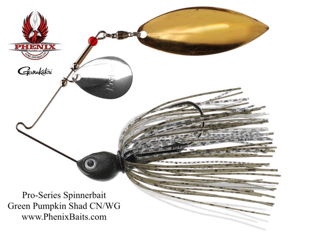 Phenix Pro-Series Spinnerbait - Green Pumpkin Shad with Colorado Nickel and Willow Gold Blades