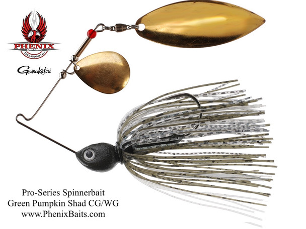 Phenix Pro-Series Spinnerbait - Green Pumpkin Shad with Colorado Gold and Willow Gold Blades