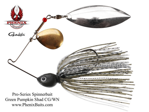 Phenix Pro-Series Spinnerbait - Green pumpkin Shad with Colorado Gold and Willow Nickel Blades