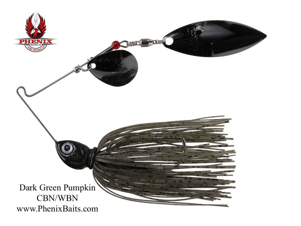 Phenix Pro-Series Spinnerbait - Dark Green Pumpkin with Colorado Black Nickel and Willow Black Nickel Blades