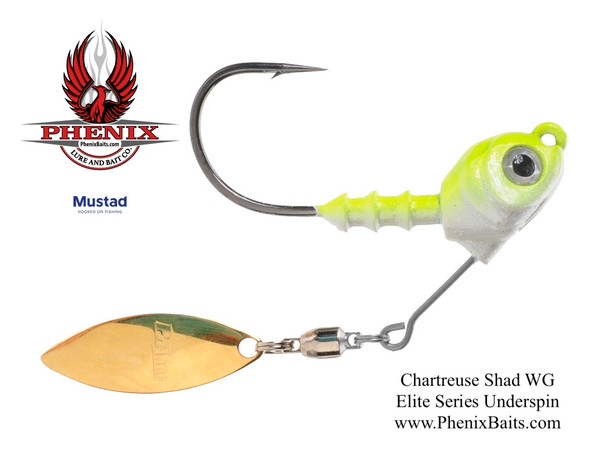 Phenix Elite Series Underspin Jig Head - Chartreuse Shad with Willow Gold Blade