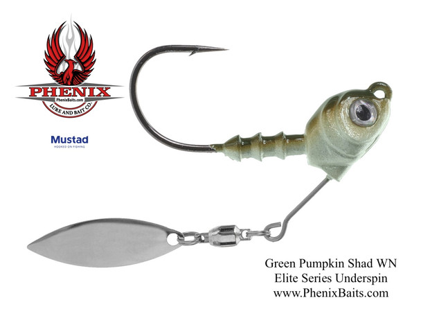 Phenix Elite Series Underspin Jig Head - Green Pumpkin Shad with Willow Nickel Blade