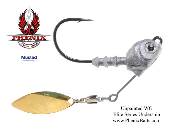 Phenix Elite Series Underspin Jig Head - Unpainted with Willow Gold Blade