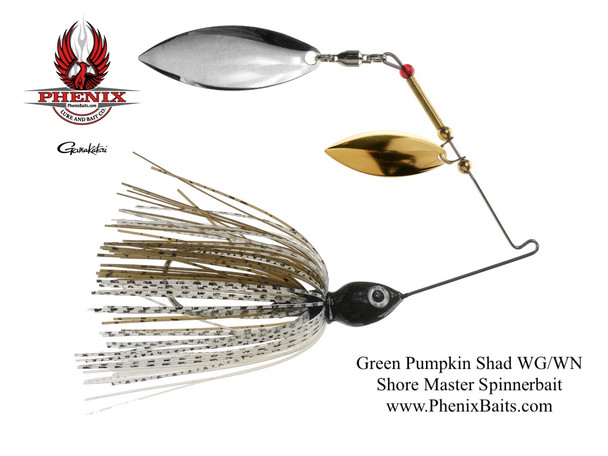 Shore Master Spinnerbait - Green Pumpkin Shad with Willow Gold and Willow Nickel Blades
