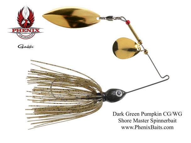 Phenix Shore Master Spinnerbait - Dark Green Pumpkin with Colorado Gold and Willow Gold Blades