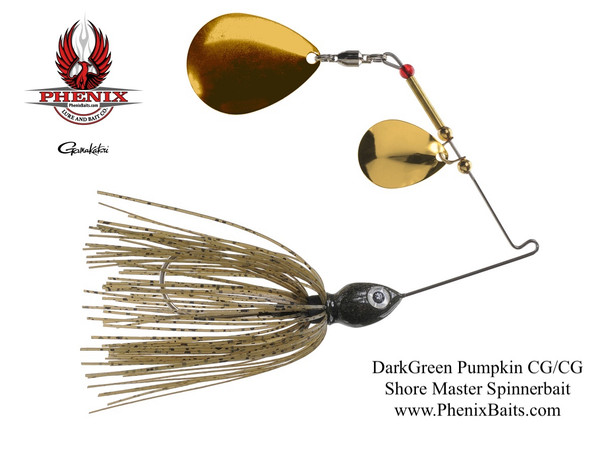 Phenix Shore Master Spinnerbait - Dark Green Pumpkin with Double Colorado Gold Blades