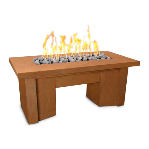 The Outdoor Plus Alameda 78" Rectangular Cor-Ten Steel Gas Fire Table w/ Hidden Tank