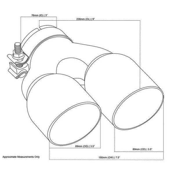 DEA Exhaust Tip Y-Piece Inner Cone 3 Inch In - Dual 3.5 Inch Out 9" Long LHS 304SS