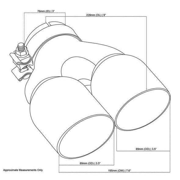 DEA Exhaust Tip Y-Piece Inner Cone 3 Inch In - Dual 3.5 Inch Out 9" Long RHS 304SS