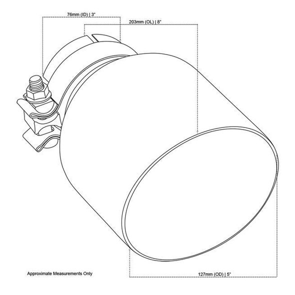 DEA Exhaust Tip Angle Cut Inner Cone 3" In - 127mm Out 8" Long 304 Stainless