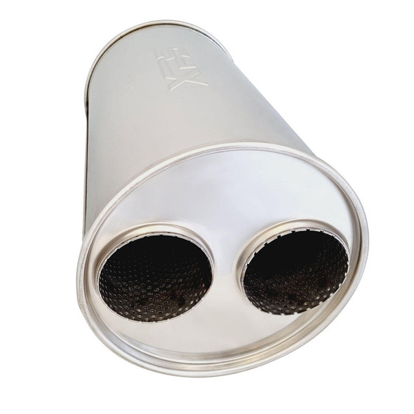 XPS By Exhaust Systems Australia 3 Inch Dual Offset Offset 7" x 14" Long Round 304 Stainless Steel Muffler Glass Packed