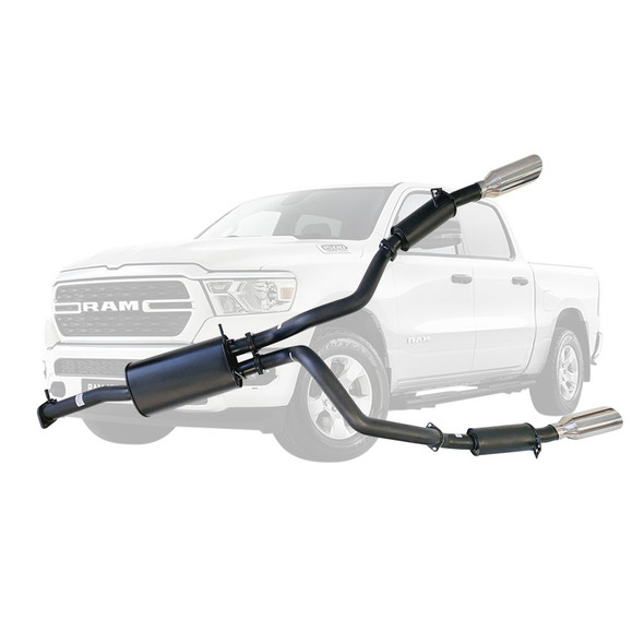 Twin 3 Inch Cat Back Exhaust for Ram 1500 DT Limited with 5 Inch Chrome Tips