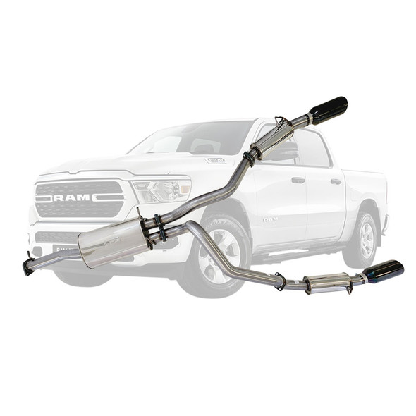 Stainless 3 Inch Cat Back Exhaust for Ram 1500 DT Limited with 5 Inch Black Tips