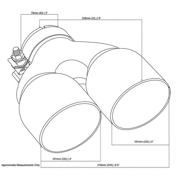 DEA Exhaust Tip Y-Piece Inner Cone 3 Inch In - Dual 4 Inch Out 9" Long LHS 304SS